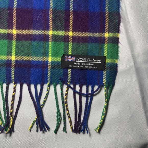 100% Cashmere Scarf Made In Scotland Colorful Purple Plaid 72 x12 Winter Scarf - Picture 3 of 3